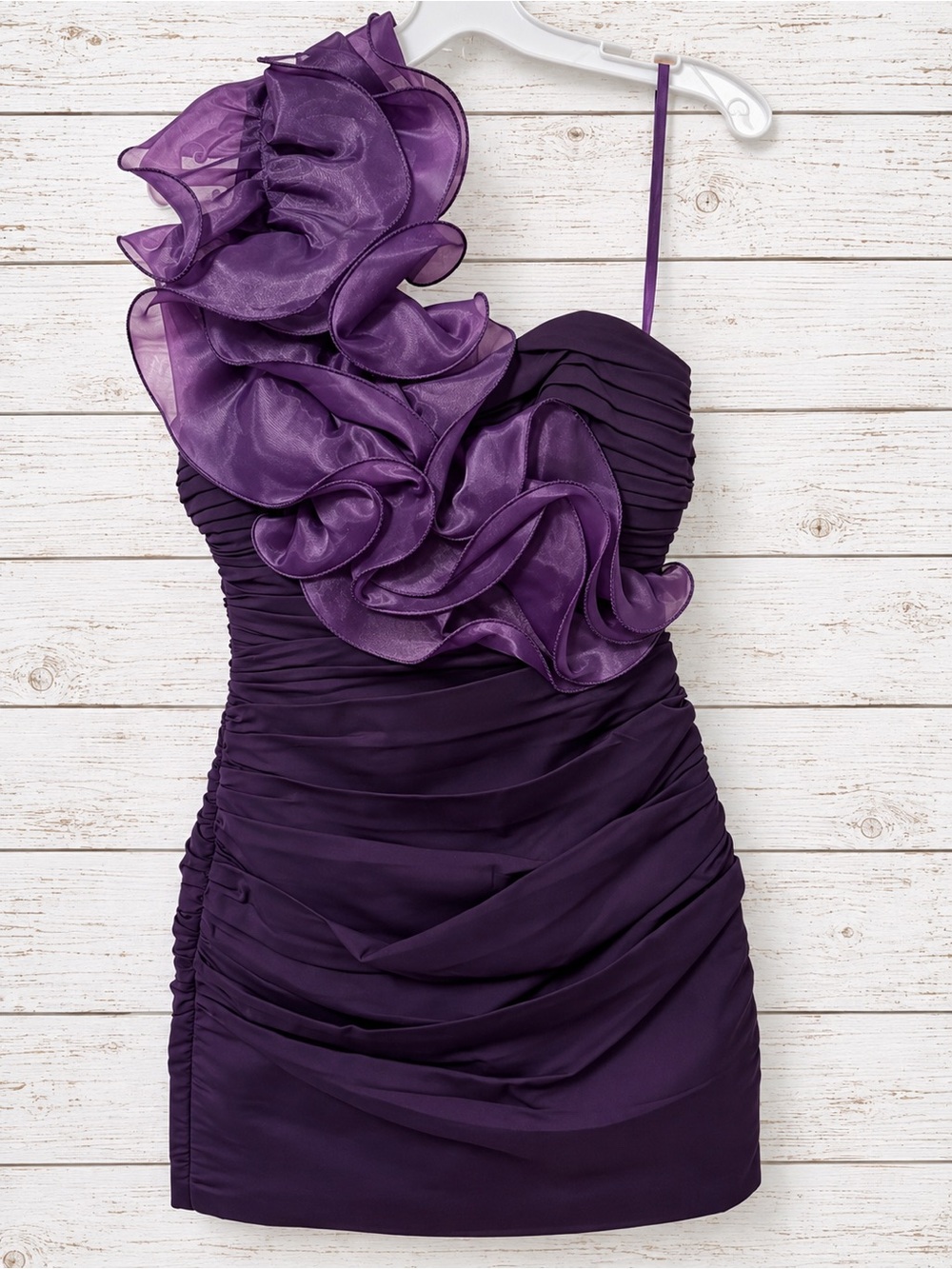 Cinderella Deep Purple One-Shoulder Ruffle Cocktail Dress Size XS